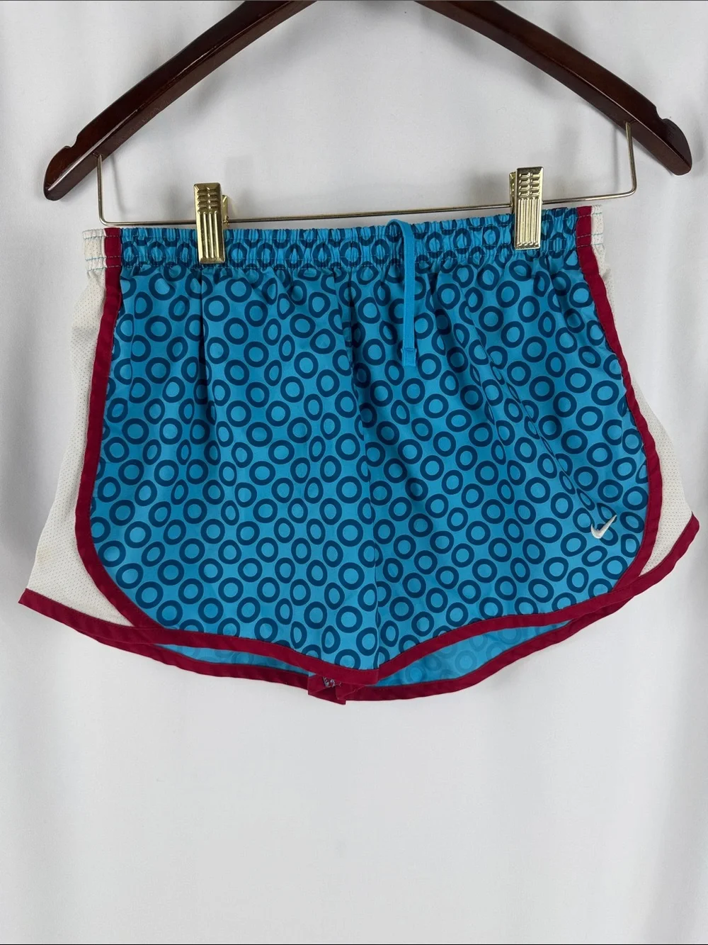 Nike Women’s Teal Circle-Print Athletic Shorts with MaroonTrim